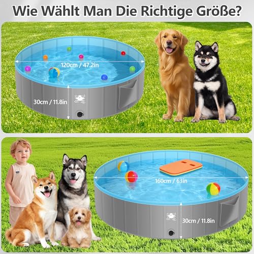 BuntWunder Faltbare Hundepool, 120 X 30cm Hundepool für Große & Kleine Hunde, rutschfest Verschleißfest Verdickt PVC Planschbecken für Hunde & Kinder, Tragbar Hundebadewanne mit 4 Flicken