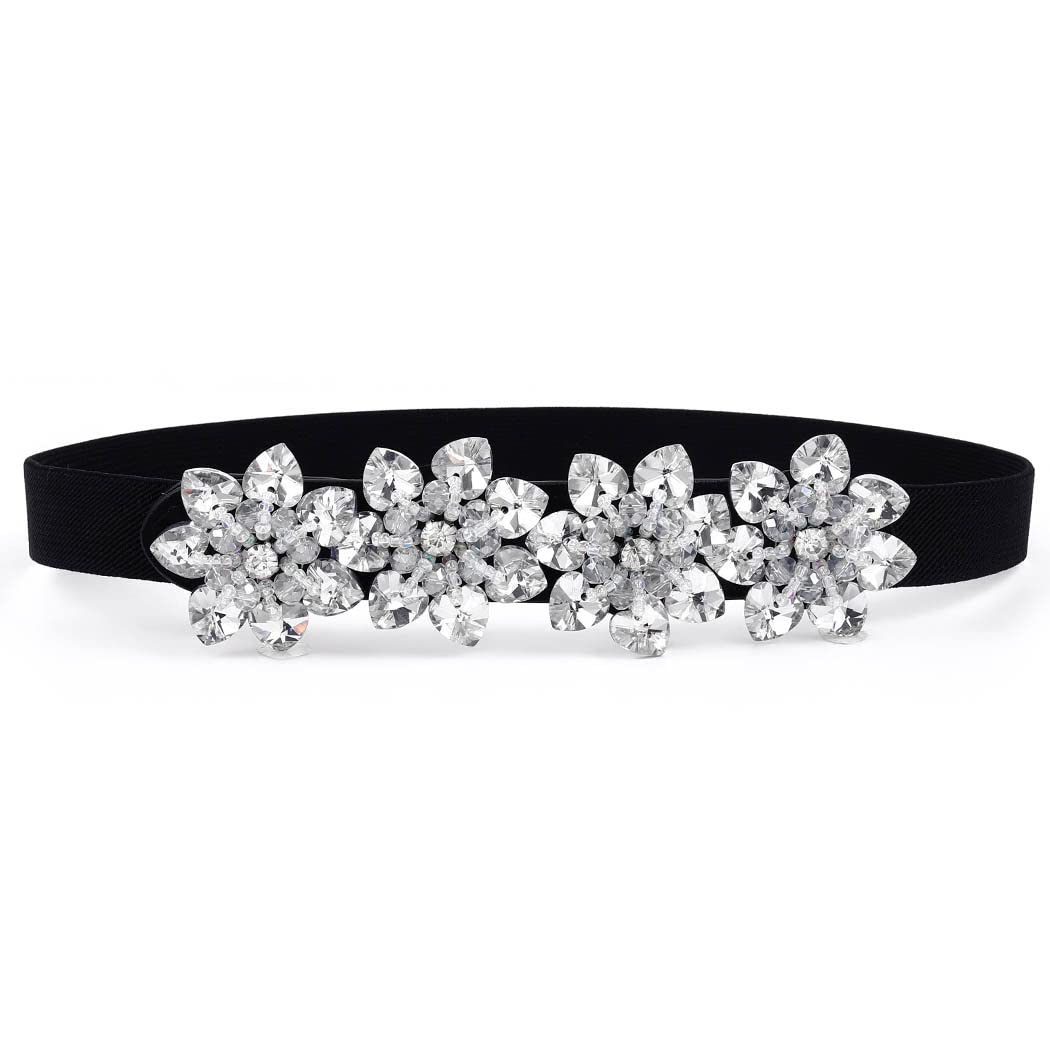Womens Black Stretchy Crystal Waist Belt Elastic for Dresses