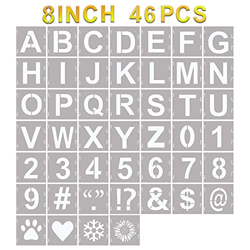 YEAJON 46 Pcs Letter Stencils Symbol Numbers Craft Stencils, Reusable Alphabet Templates Interlocking Stencil Kit for Painting on Wood, Wall, Fabric, Rock, Chalkboard, Sign, DIY Art Projects(8 Inch) YEAJON 46 Pcs Letter Stencils Symbol Numbers Craft Stencils, Reusable Alphabet Templates Interlocking Stencil Kit for Painting on Wood, Wall, Fabric, Rock, Chalkboard, Sign, DIY Art Projects(8 Inch)