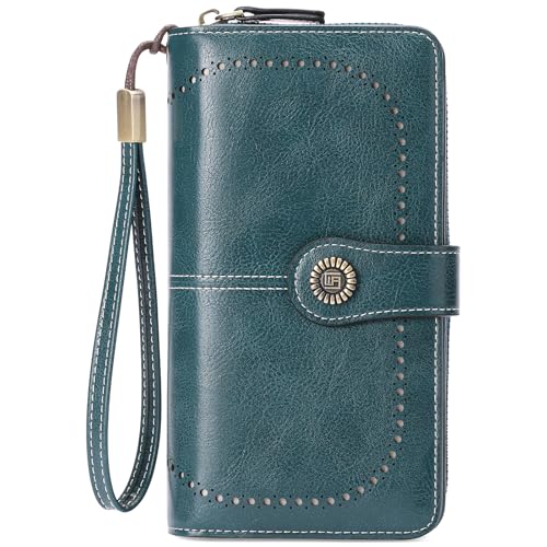 Image of RNIEGA Womens Wallet Leather Billfold RFID Blocking Credit Card Holder Wristlet Wallets for Women Ladies Purses with Zipper Coin Pocket