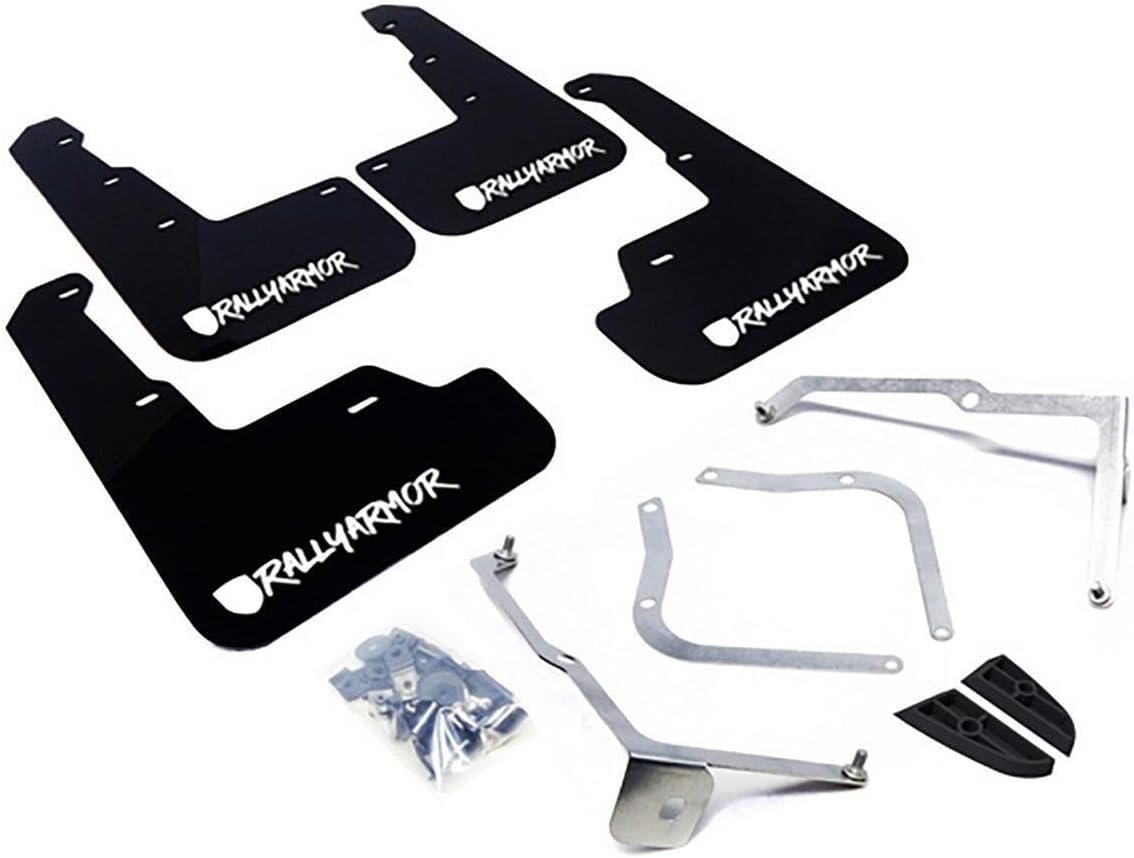 Rally Armor UR Black Mud Flap w/White Logo and Altered Font FITS 15+ Subaru WRX & STi Sedan Only MF32-UR-BLK/WH-X