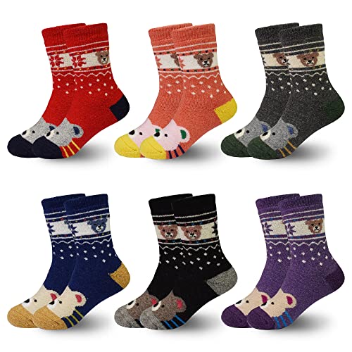 TRAMLE Calcetines de bebé para bebés: 6 pares de calcetines de algodón suaves y gruesos, adecuados para niños y niñas de invierno (1 a 12 años), Multicolor, 8-12 años Cover