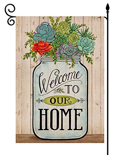 YaoChong Watercolor Bottle of Succulent Garden Flag Verticle Double Sided 12.5 x 18 inch,Welcome to Our Home Spring Summer Gift Yard Farmhouse Decorations