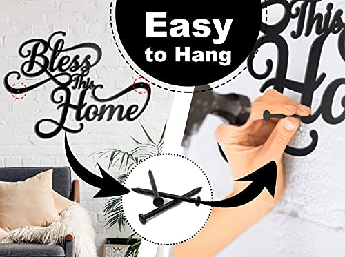 Vivegate Bless This Home Wall Decor Black Metal Art – 18”X13” Bless This Home Metal Wall Stencil Decor Entryway Living Room Decoration Signs #TOP3