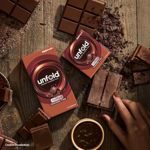Image of Cipla UNFOLD Chocolate Dotted Condoms for Men - Flavored & Textured Latex Condoms for Extra Pleasure | Pack of 3 (10 Count Each)