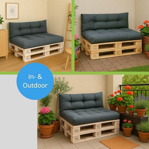 Bodyprotect Palettenkissen 120 x 80 x 12 cm Outdoor & Indoor, Bequemes Sitzkissen, Paletten Kissen, hochwertiger Möbelstoff in dunkelgrau