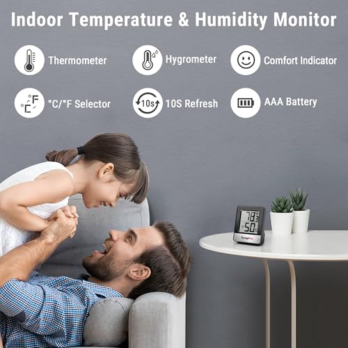 Image of TempPro TP49 4 Pieces Digital Hygrometer Indoor Thermometer Humidity Meter Mini Hygrometer Thermometer with Temperature and Humidity Monitor Room Thermometer, Black (Previously ThermoPro)