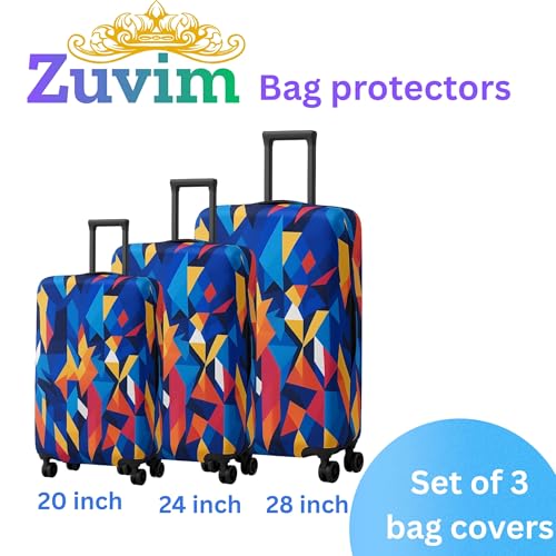 Image of Luggage Cover Trolley Covers for Suitcase Washable Dust Proof Anti-Scratch Protector Polyester Printed Stretchable Fabric (Fits Fiber /Plastic Trolley Bags Only) Rainbow 20+24+28 Inch