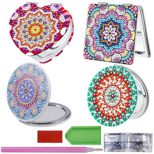 GBKDQQ DIY 5d Diamond Painting Spiegel, 4PCS Faltbarer Diamant Malerei Personalisiert Reisespiegel Art Craft Kit für Erwachsene und Kinder, Geschenke