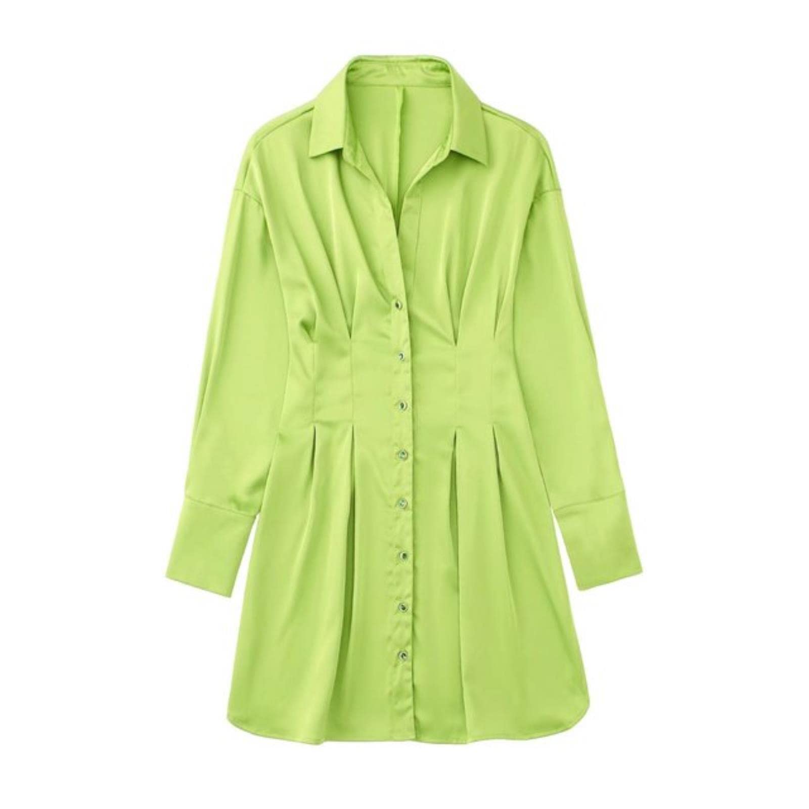 Vestido de estilo camisa verde claro para mujer con botones de gema manga larga elegante dama casual moda vestidos cortos mujer túnica