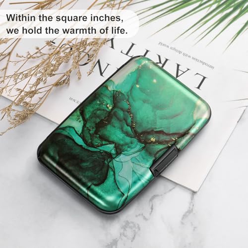 Image of ELFISH Mini RFID Aluminum Wallet Credit Cards Holder Business Card Case Metal ID Case for Men Women, Greenblack Marble, 4.33 x 2.95 x 0.75 inches, Compact
