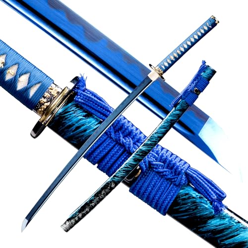Katana Sword with Rayskin Handle and Blue Hamon
