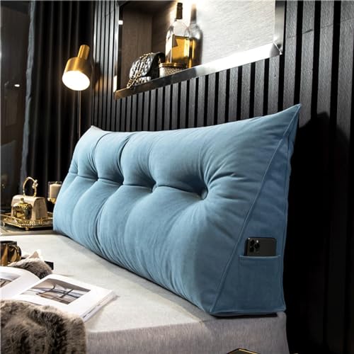 Cojín De Cabecero Lectura De Chenilla, Almohadón De Apoyo Relleno De Algodón Perla Almohada Triangular Para Cabecera Cojín de Pared, Almohada Respaldo de Cintura para Cama Sofá(120x20x50cm,Blue)