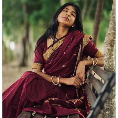 Image of DHIHA Gadwal Cotton Saree for Women | Pure Kalyani Cotton Saree with Zari Border Tassels & Blouse | Kanjivaram Linen Silk | Handloom Weave