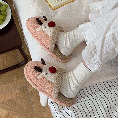 GREUS Cartoon Slippers for Women, Fuzzy Christmas Slippers Soft House Slippers Reindeer Home Indoor Warm Winter Elk Plush Slippers Non-slip Shoes Bedroom Outdoor3
