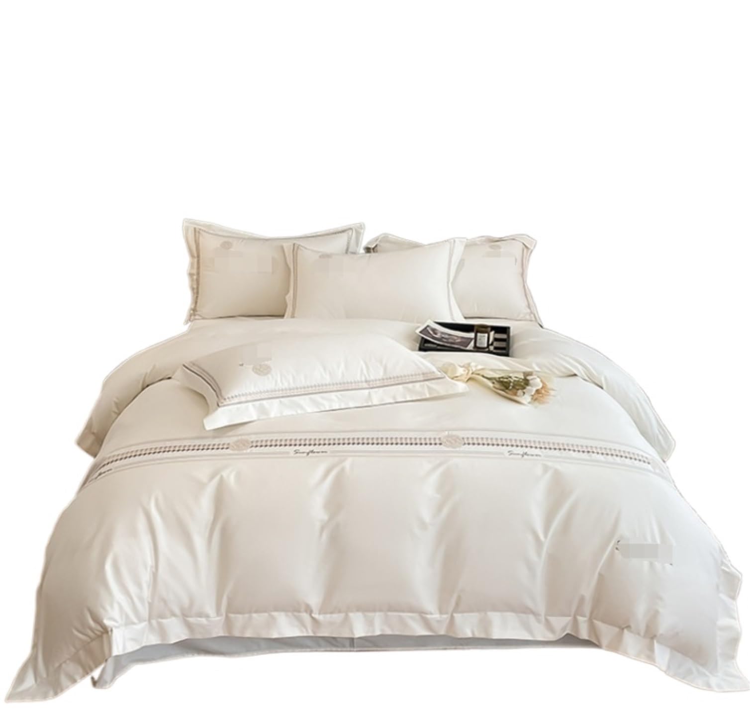 Parure de Lit Ensemble de Lit Ensemble De Draps De Lit en Coton 4 Pièces avec Housse De Couette, Literie Douce Et Simple pour Appartement Linge de Lit (Color : White, Size : 2m Bed)
