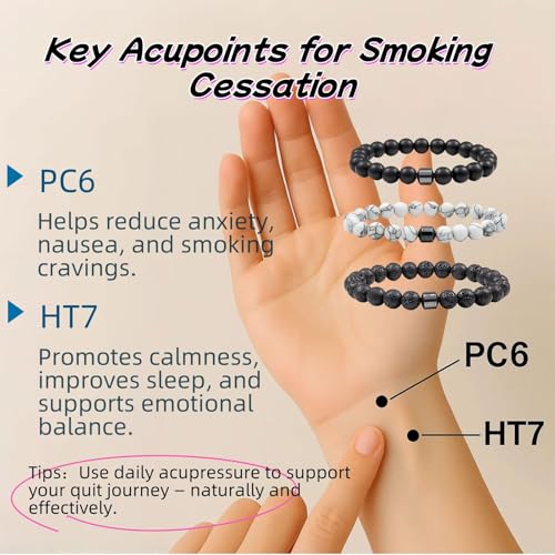 2 PCS Smoking Cessation Bracelet for Women Quit Smoking Bracelet Men Anti Smoking Bracelet Magtherapy Lymphatic Drainage Lymph Nodes Acupressure Protection Bracelets Anxiety Stress Relief Gifts3