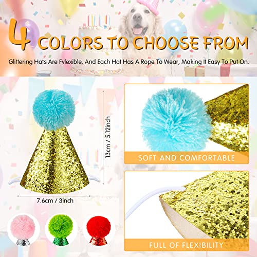 4 Pieces Dog Birthday Hat For Pets Christmas Party Decoration Accessories Pet Headband Hats Charms Grooming Accessories (Gold, Silver, Red, Green) #TOP2