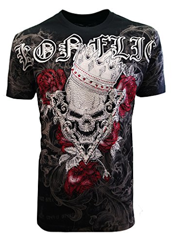 Konflic New Special Edition Men's Crew Neck Rosa Skull Crown Rhinestone Graphic Designer