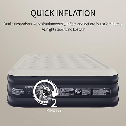 Miniatura 9 de Colchón de aire tamaño individual con bomba incorporada, autoinflable rápido de 2 minutos, cama inflable máxima de 13 pulgadas550 libras,