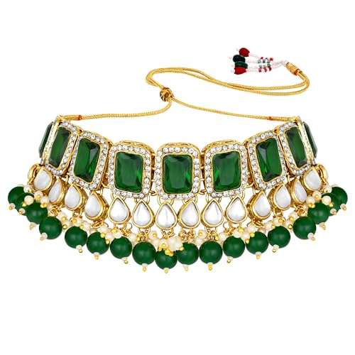Image of Peora Crystal Faux Pearl Kundan Necklace & Jewellery Set Gift for Women
