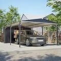 12 x 23 FT Metal Carport with Side Storage, Outdoor Heavy Duty Garage Car Shelter Shade with Sliding Door, Enclosed Carport with Waterproof Sloped Roof for Car, Truck and Boat