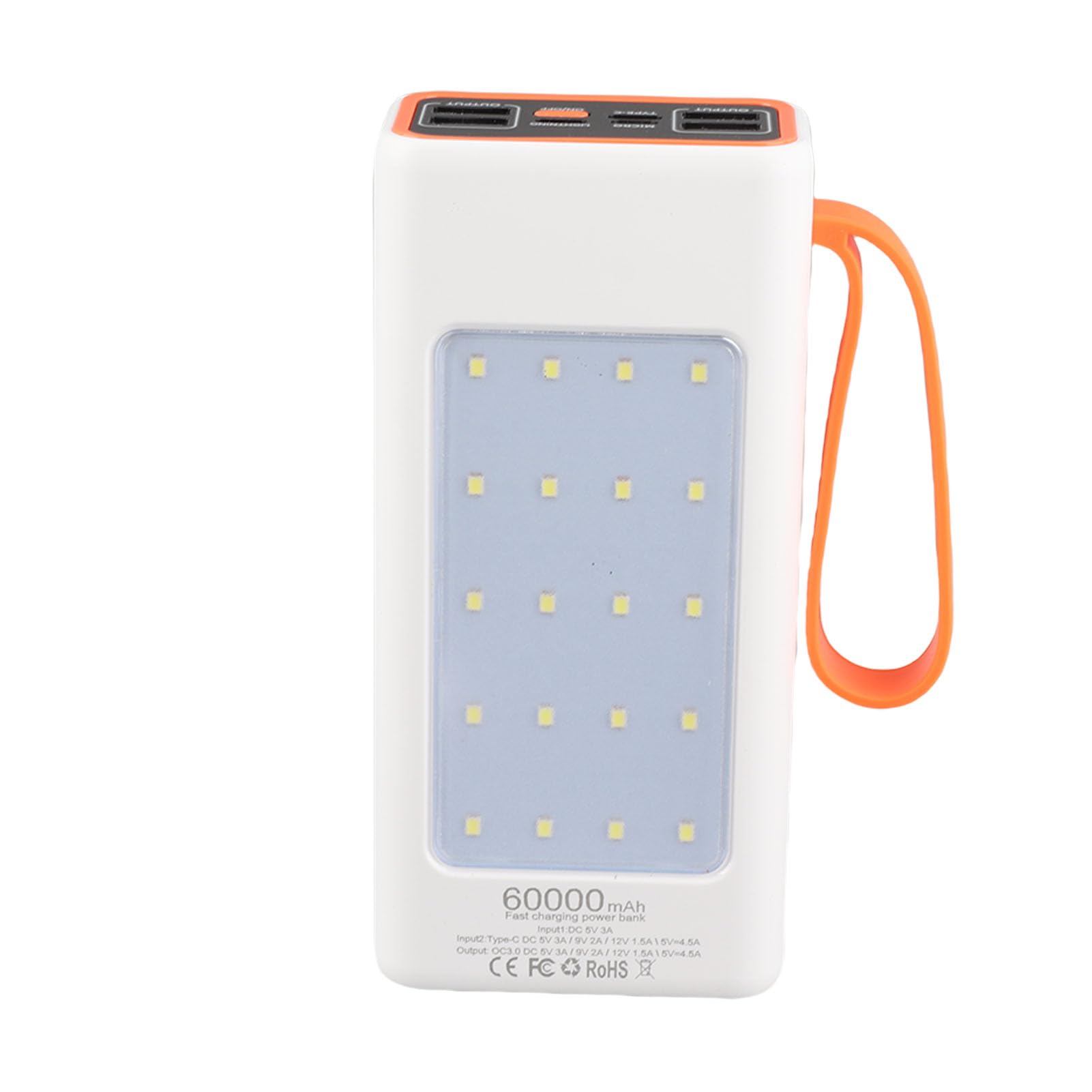 Cuifati Caricatore Portatile a Ricarica Rapida Power Bank da 60000 MAh QC4.0 Batteria Ad Alta capacità con Luce a LED per Alimentatore di Emergenza da Viaggio all'aperto da Campeggio (WHITE)