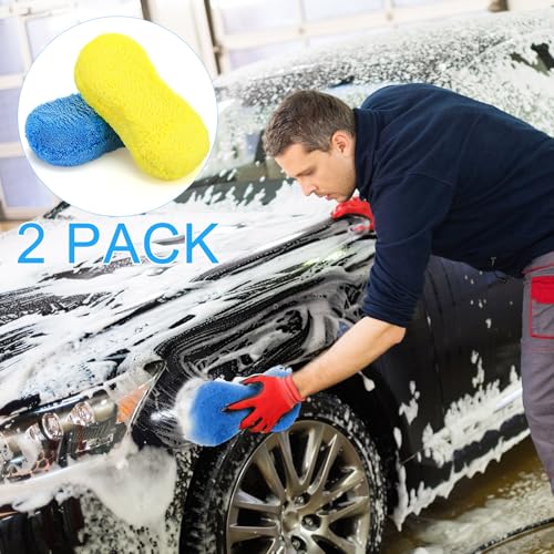 Image of Tanlade 2 Pcs Large Car Wash Sponge, Foam Sponge for Clean, Blue,Yellow