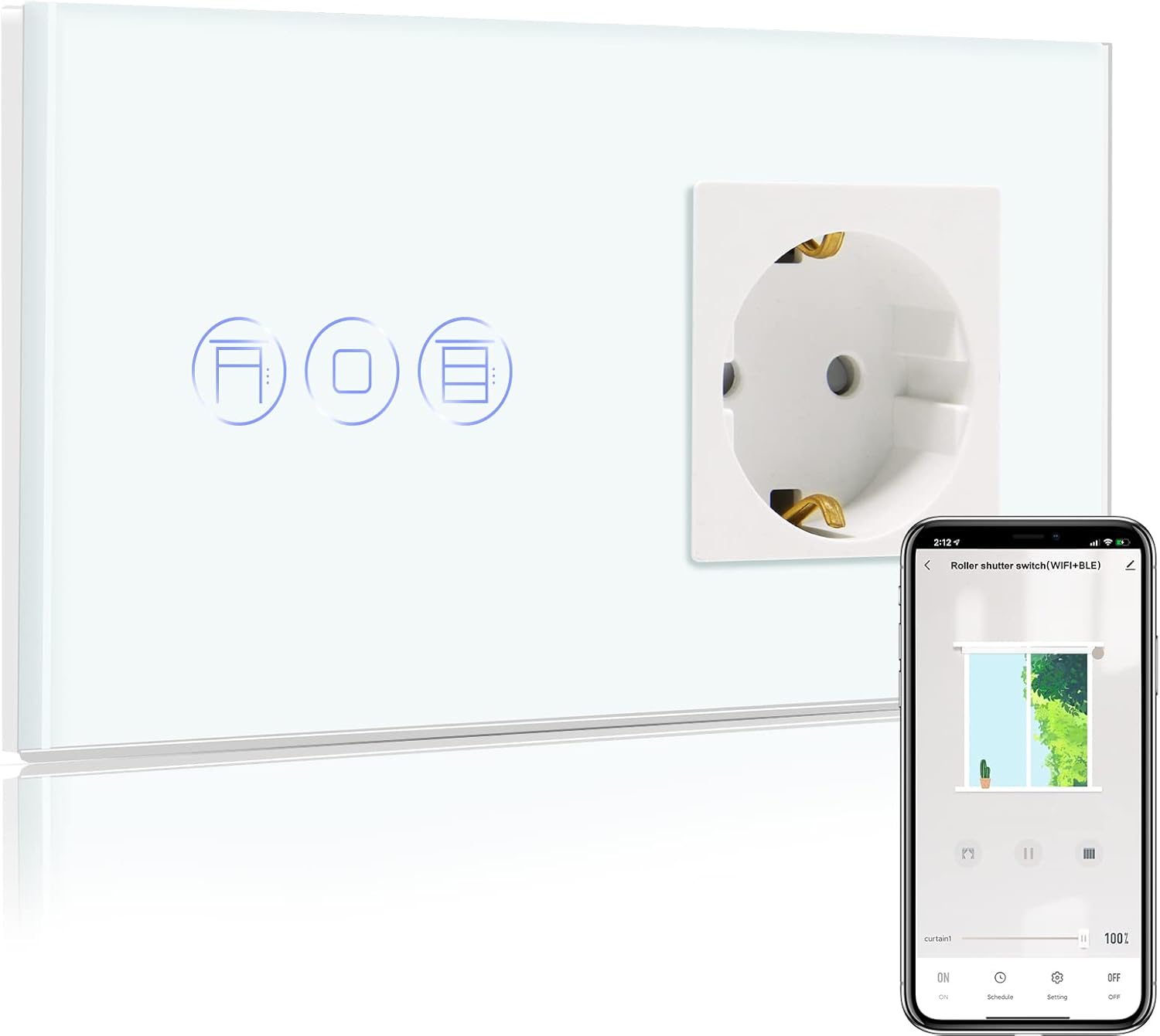BSEED Enchufe Normal con WiFi Interruptor de Persianas,Compatible con Alexa y Google Home,Control de APP y Función de Temporizador,Interruptor Persiana Alexa con Enchufe Normal 16A Blanco