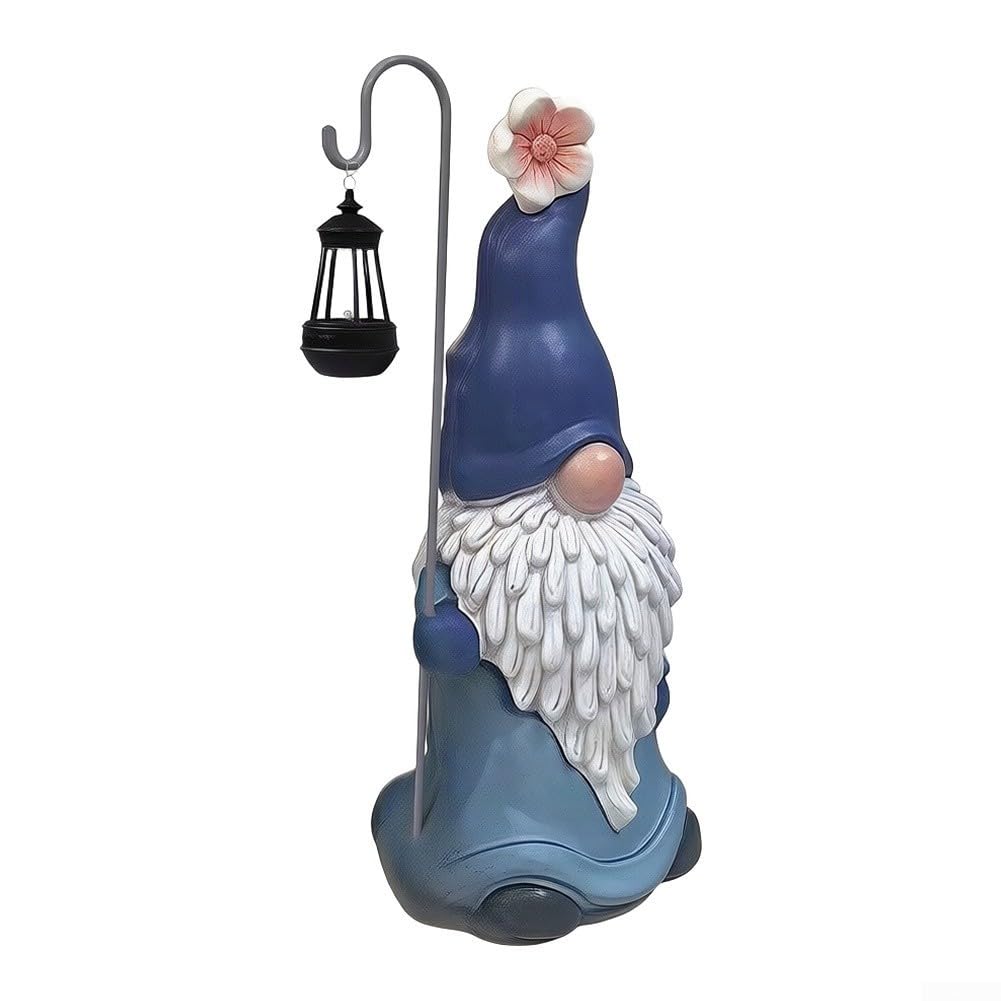 Estatua solar de gnomo de jardín de 41 cm, resina resistente a la