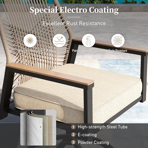 Image of 5 Pieces Patio Dining Set, 4 x Woven Rattan Chairs with Waterproof Cushion, 42 inch Metal Round Dining Table with Umbrella Hole, Outdoor Table and Chairs Set for Backyard Lawn and Deck, Beige