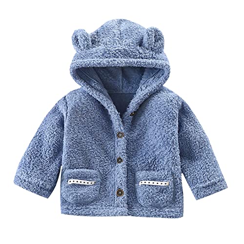 Toddler Girls Long Sleeve Hooded Jacket 𝐅𝐥eece Buttons Thick Coat Outer Outwear Spring Jackets for Kids Boys