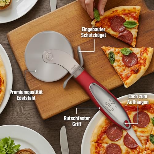 Foto von Zulay Kitchen Pizzaschneider Edelstahl – Pizzarad Ø 7,6 cm, scharfe Klinge, Pizzaroller rutschfester ergonomischer Griff mit Fingerschutz, Spülmaschinenfest, Pizza Cutter mit Aufhängeloch - Rot