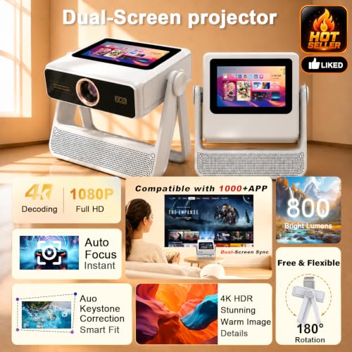 Image of Aepuesem Smart Projector with 7 inch Touchscreen, Native 1080P 4K Supported Portable Projector, WiFi 6 & Bluetooth Audio, Auto Focus & Keystone, 180 Stand, Built-in Apps, 60-300 inch Home Movie Projector