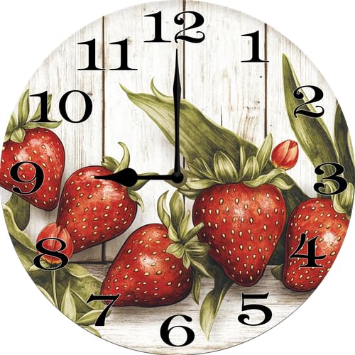 Strawberry Wall Clock 10 Inch Silent Non-Ticking Home Kitchen Decor,Battery Operated for Bathroom Bedroom Living Room Office