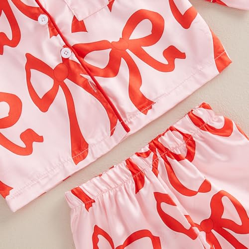 Christmas Pajamas Toddler Girl Santa/Tree/Bow Print 2 Piece Fuzzy Pajama Set Kids Satin Silk PJs Nightgown Outfit4