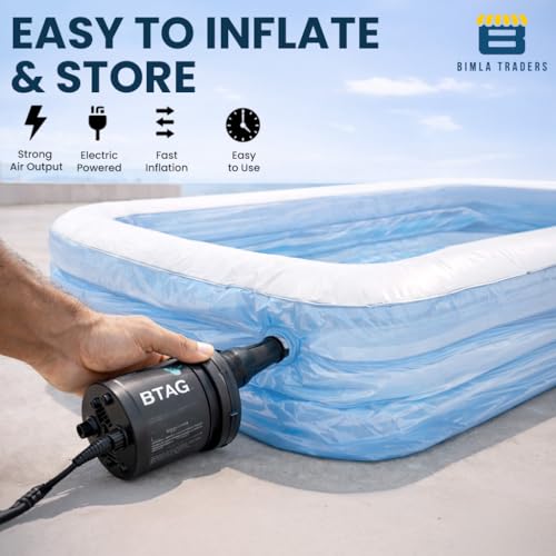 Image of Btag Premium Inflatable Family Swimming Pool for Kids & Adults | Extra-Large 10 Feet 3-Layer Striped Bath Tub with Electric Air Pump, 120x72x22 Inch for Home & Outdoor Use