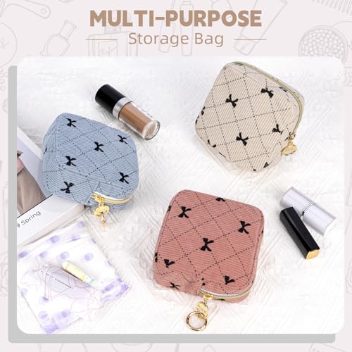Image of Period Bag for Teen Girls, Corduroy Sanitary Napkin Pouch, B-DBlue | Bow Menstrual Pad Pouches Tampon Holder for Purse, Cute Period Pouches for Storage Sanitary Napkin, Menstrual Cup, Pad, Tampo