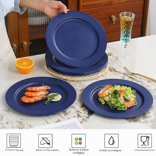 Berglander Kunststoff teller Set mit 8 Stück 25cm, blaueMehrwegige flache Speiseteller, Salatteller, Nudelschalen… – Ansicht 4