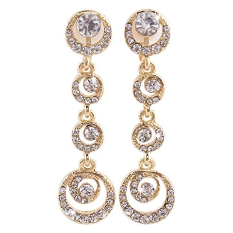 Grace Jun™ Luxury Bridal Alloy Rhinestone Moon Shape Clip on Earrings No Pierced for Women Cover