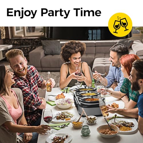 Sunvivi Triple Slow Cooker, Buffet Server & Warmer with 3 Removable Ceramic Pots, 3 Adjustable Temp Settings & 3 Metal Lid Rests, Stainless Steel, 3 * 1.5 Quarts Silver by SUNVIVI - Image 4