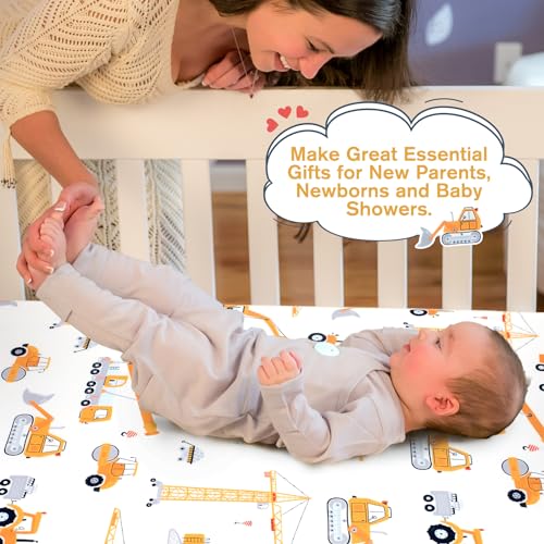 Image of JISEN Baby Crib Sheets Soft Breathable Fitted Crib Sheets for Standard Crib and Toddler Mattress Baby Bed Sheets for Crib for Boys Girls Neutral 52x28 Inch Construction Trucks