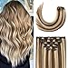Clip in Hair Extensions 70G Light Brown to Blonde Highlights 100% Remy Human Hair Extensions 7A Soft Silky Straight 7pcs 16clips for Women(18 Inch #6P613)
