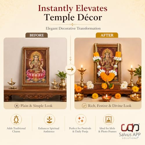 Image of Salvus APP SOLUTIONS Yellow & White Artificial Plastic and Fabric Flower Garland with Moti Balls | 8 Inch Pooja Mala for God Idols, Photo Frames, Temple & Home Decoration