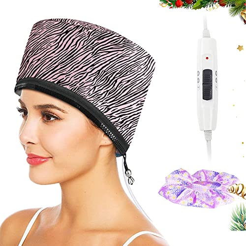 Biutee Gorro Térmico Peluqueria, Gorro Calor Pelo Termico, Temperatura Ajustable, Calienta Uniformemente, Gorro Secador de Pelo, Eléctrico Gorro Termico Peluqueria(Rosa rayas)