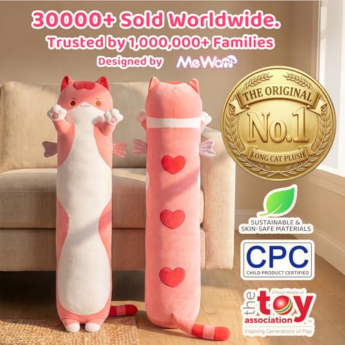 Mewaii Kuscheltier Katze 90CM Stofftiere Katzen Plüsch Kissen Lange Katze Plüschtier Ausgestopftes Tier Spielzeug Kuschelkissen Geschenk Plüschkissen