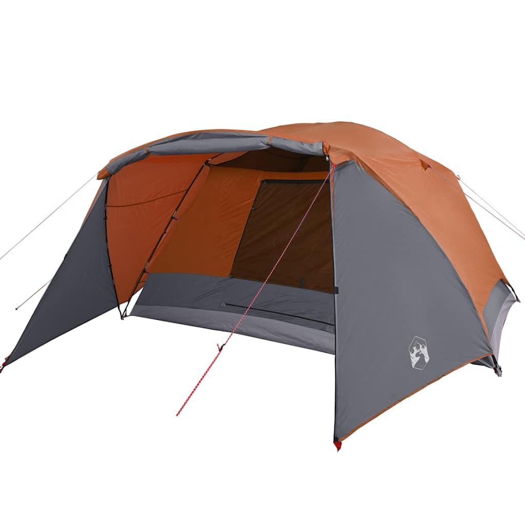 Tenda da Campeggio 6 Persone, Impermeabile con Tettorino, Grigio/Arancione, 2 Porte + Veranda, Design Ventilato, per Famiglie e Pesca, 412 x 370 x 190 cm