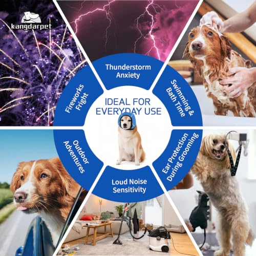 Image of Dog Ear Cover for Noise Protection & Anxiety Relief, Adjustable No Shake Ear Wrap for Firework, Hematoma, Bathing, Swim, Grooming and Force Drying (Blue, S(Head Size:10 inch-15 inch))
