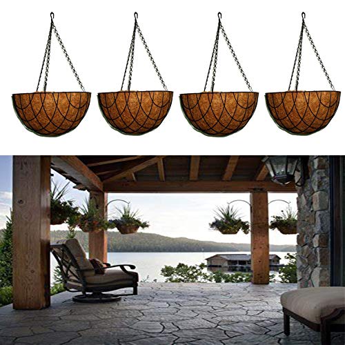 MTB Garden Hanging Baskets 16 Inches - Vintage Geo with Coco-Liner, Pack of 4 Hanging Planter