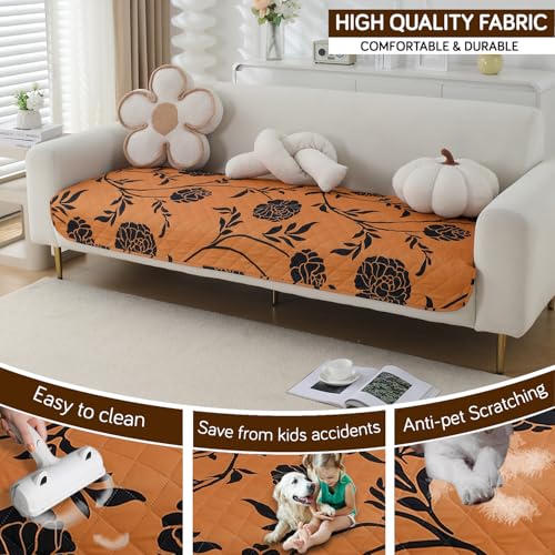 Image of HOKIPO 'Elira Series' Water Repellent + Waterproof Quilted Sofa Mats | Make Your Own Sofa Cover Set | Length 70cm - Copper Brown Floral (AR-5242-C8)